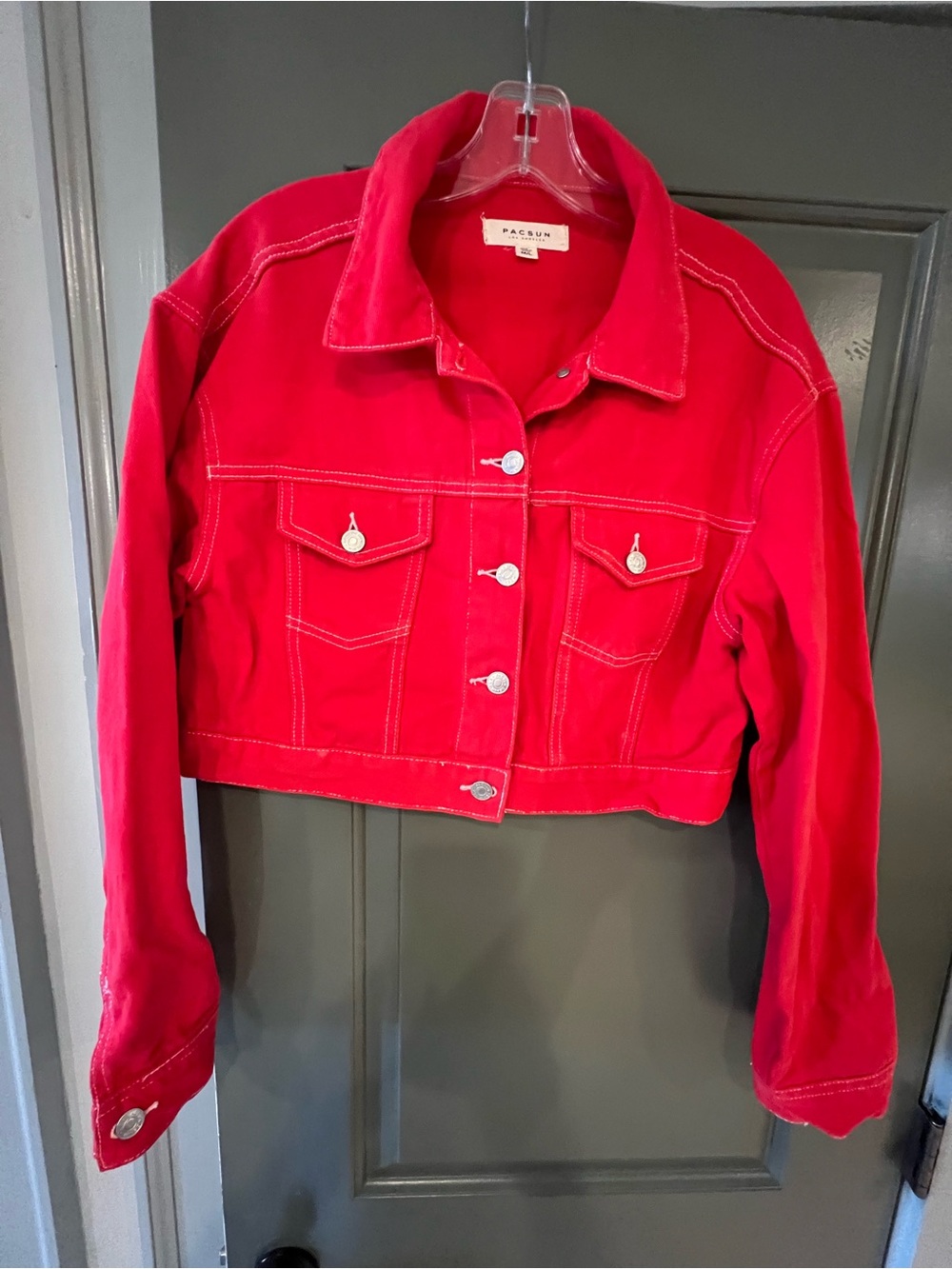 PacSun Cropped Bright Red Denim Jacket